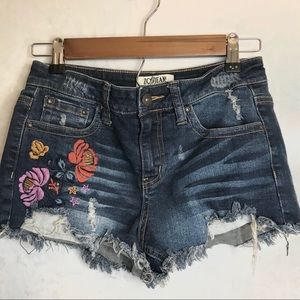 Embroidered Denim Shorts